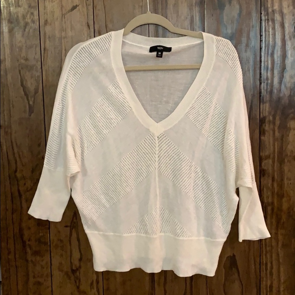 Lightweight white sweater with stripped pattern